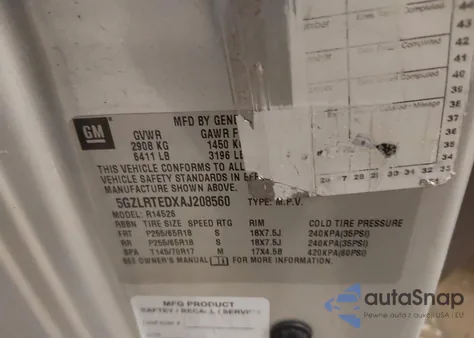 2010 Saturn Outlook Xe из США, поврежденный, VIN 5GZLRTEDXAJ208560